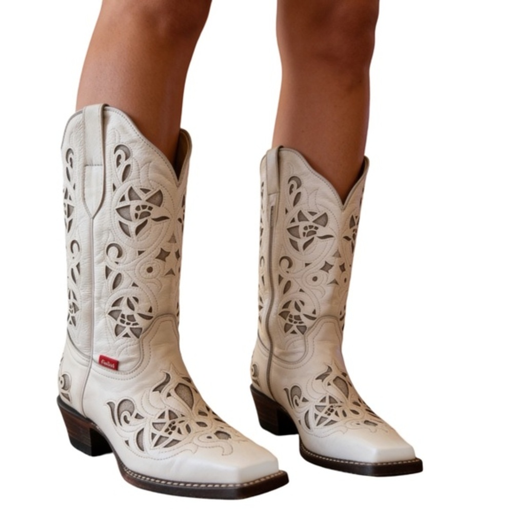 El Corral Western White Leather Bling Inlay boots - SZ 25.5 = 8.5 - Picture 3 of 16